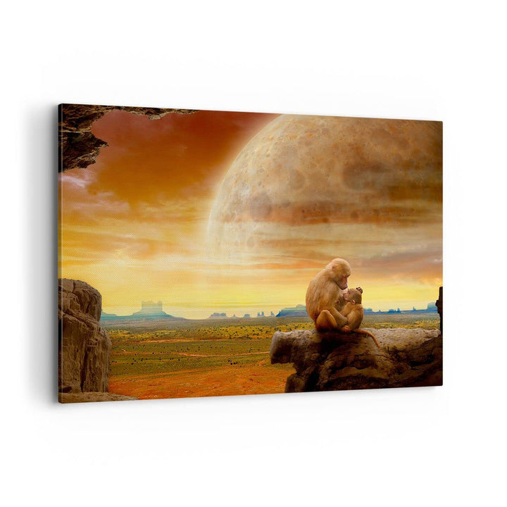 Bilder auf Leinwand 100x70cm Leinwandbild Affen Mutter Natur Berg Gross Wanddeko Bild Schlafzimmer K