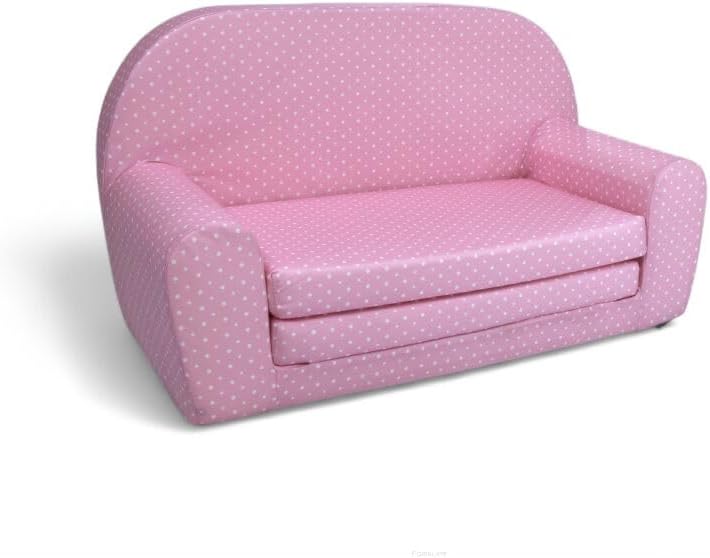 FORTISLINE Kindersofa Mini zum Aufklappen Viele Muster W386 (Rosa Punkte Weiss), Rosa Punkte Weiss