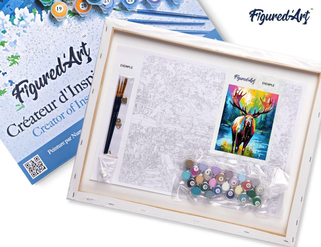 Figured'Art Malen Nach Zahlen Erwachsene Mit Rahmen Elch Farbenfroh Abstrakt - Paint by Numbers Bast