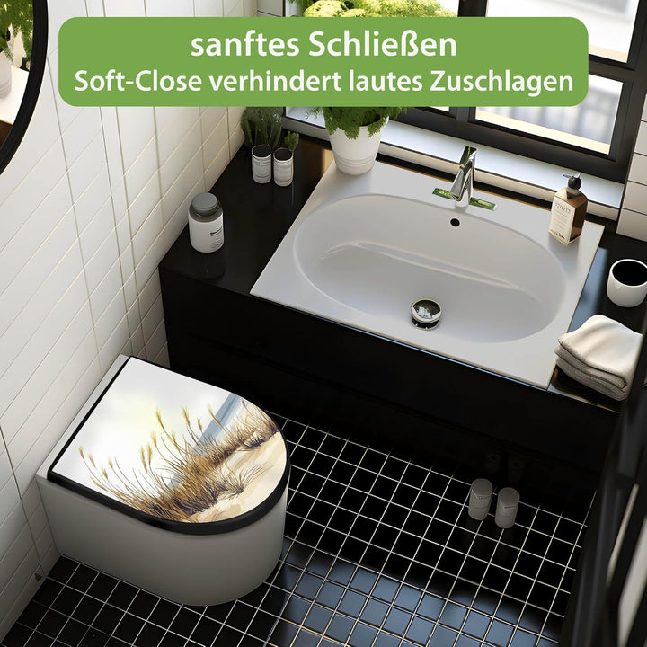 banjado WC Sitz mit Absenkautomatik D Form - Toilettendeckel mit Absenkautomatik D Form - Klodeckel