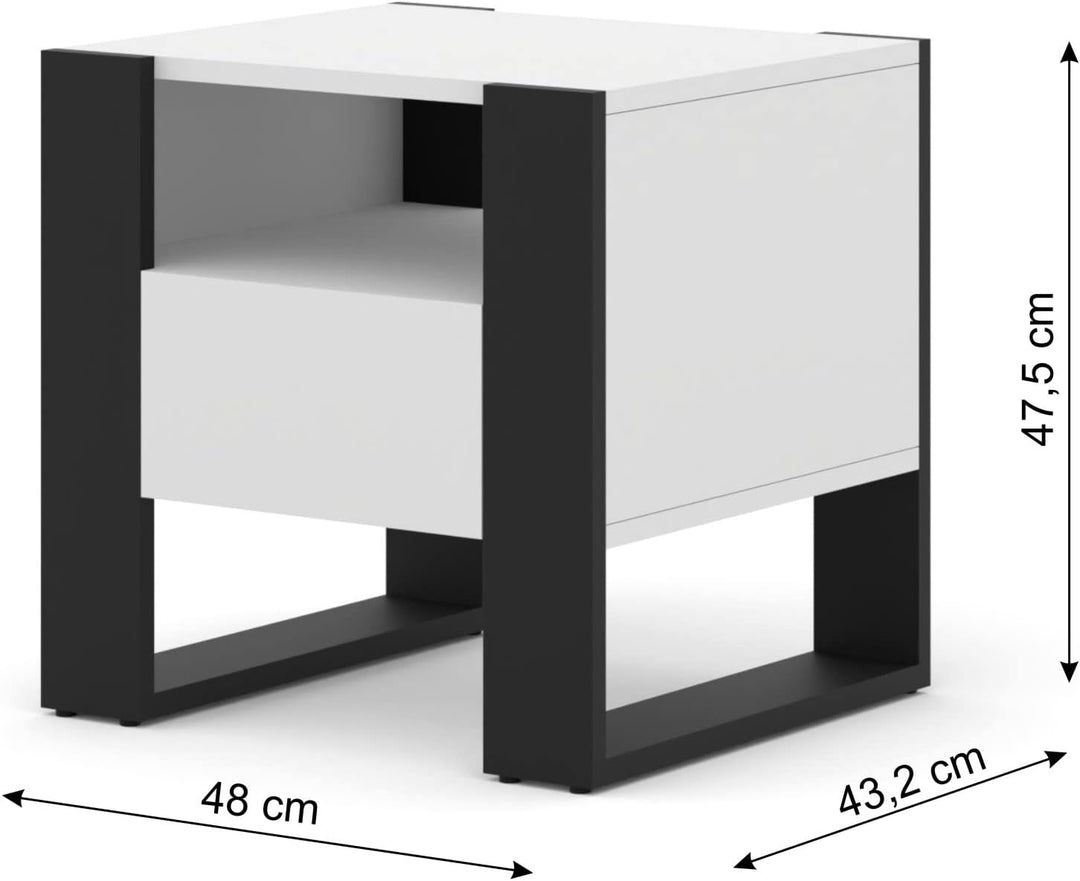 BIM Furniture Nachttisch Mondi 48 cm Nachtkommode Nachtschrank mit 1 Schublade (Weisse Matte;), Weis