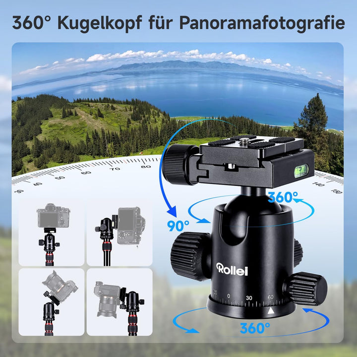 Rollei Compact Traveler No.2 XL Foto Stativ Kamera mit Auslegearm 213cm Kamerastativ aus Alu mit 360