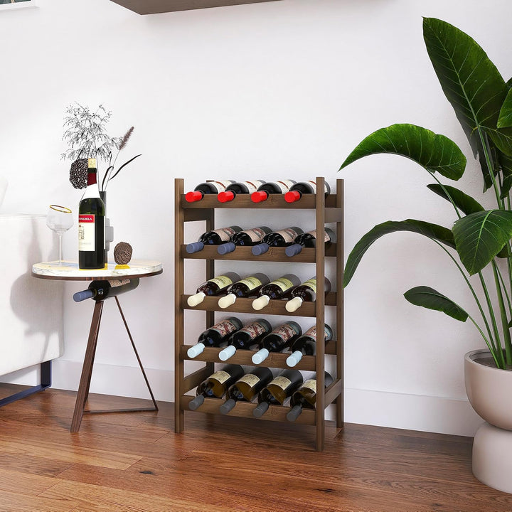 SMIBUY Bambus-Weinregal, 20 Flaschen-Display-Halter, 5-stöckige freistehende Lagerregale für Küche,
