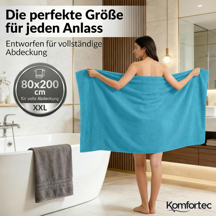 Komfortec 2er Saunatuch Set 80x200 cm aus 100% Baumwolle, XXL-Saunatücher, Sauna Handtuch, Weich, Gr