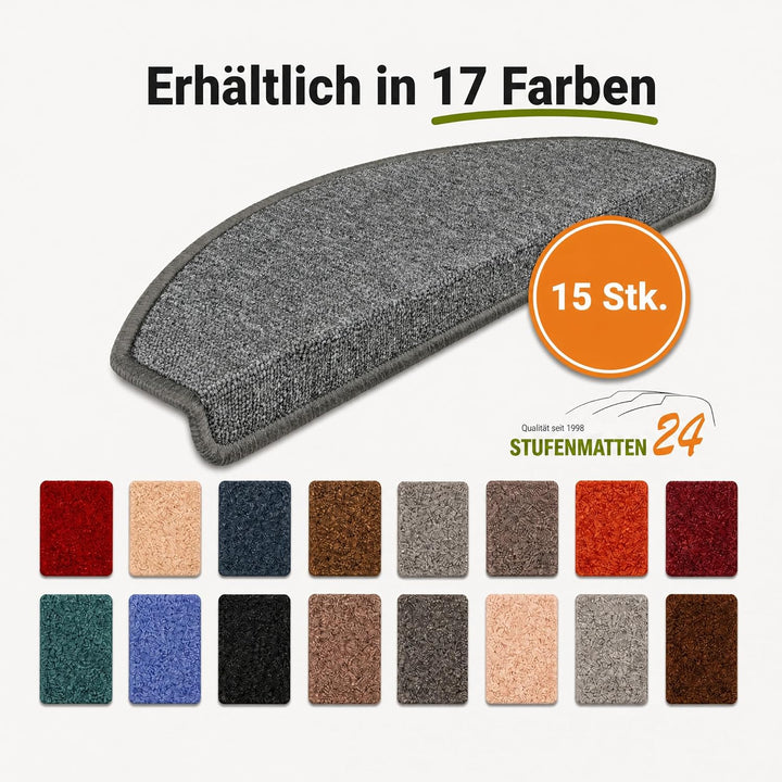 Kettelservice-Metzker Stufenmatten Treppen-Teppich Rambo 15er SparSet 17 Farben (-A-Dunkelgrau-)