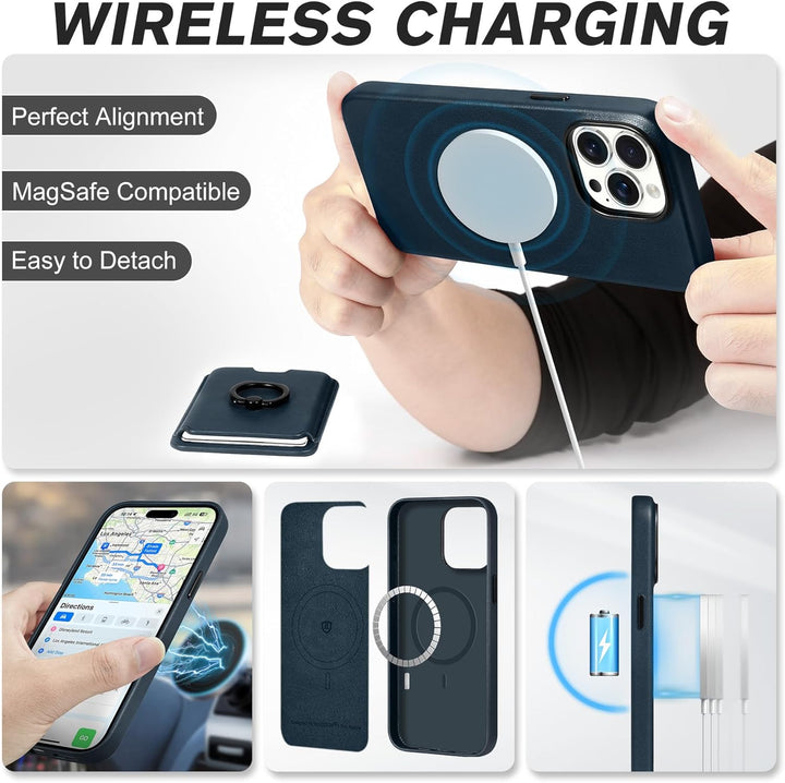 SHIELDON Handyhülle für iPhone 15 Pro Max Hülle Echt Leder Kartenhalter Ständer Abnehmbar Schutzhüll