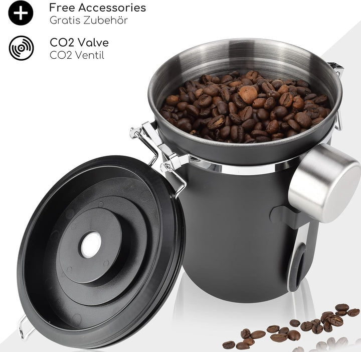 Milu Kaffeedose luftdicht | 500g, 700g | Kaffeebohnen Behälter Edelstahl Vorratsdosen Vakuum Kaffeeb