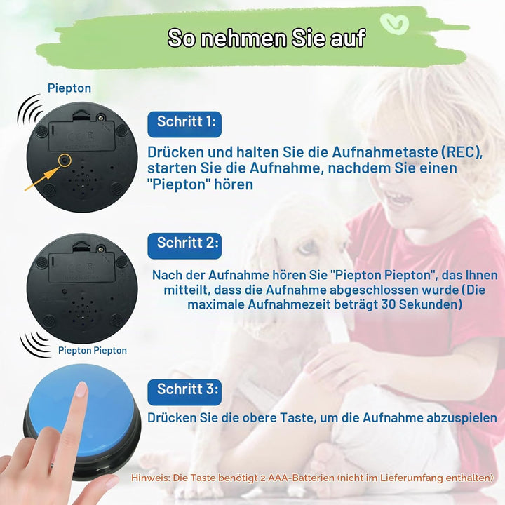 Gelabur Set von 4-Hundetasten für Kommunikation, Voice Recordable Tasten für Klassenzimmer, Hundetra