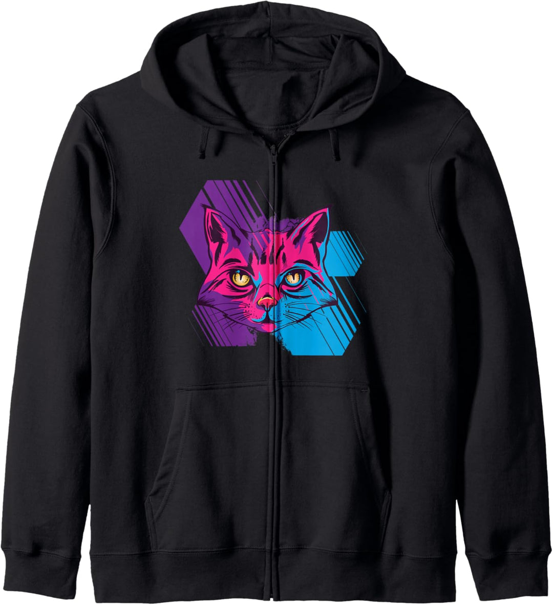 Bunte Katze Katzenmotiv Retro Kunst Grafik Kapuzenjacke