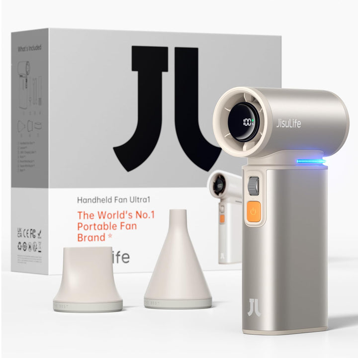JISULIFE 2-in-1 Mini Ventilator mit Air-Duster-Funktion, Powerful-Reiseventilator, Stilvoller Mental