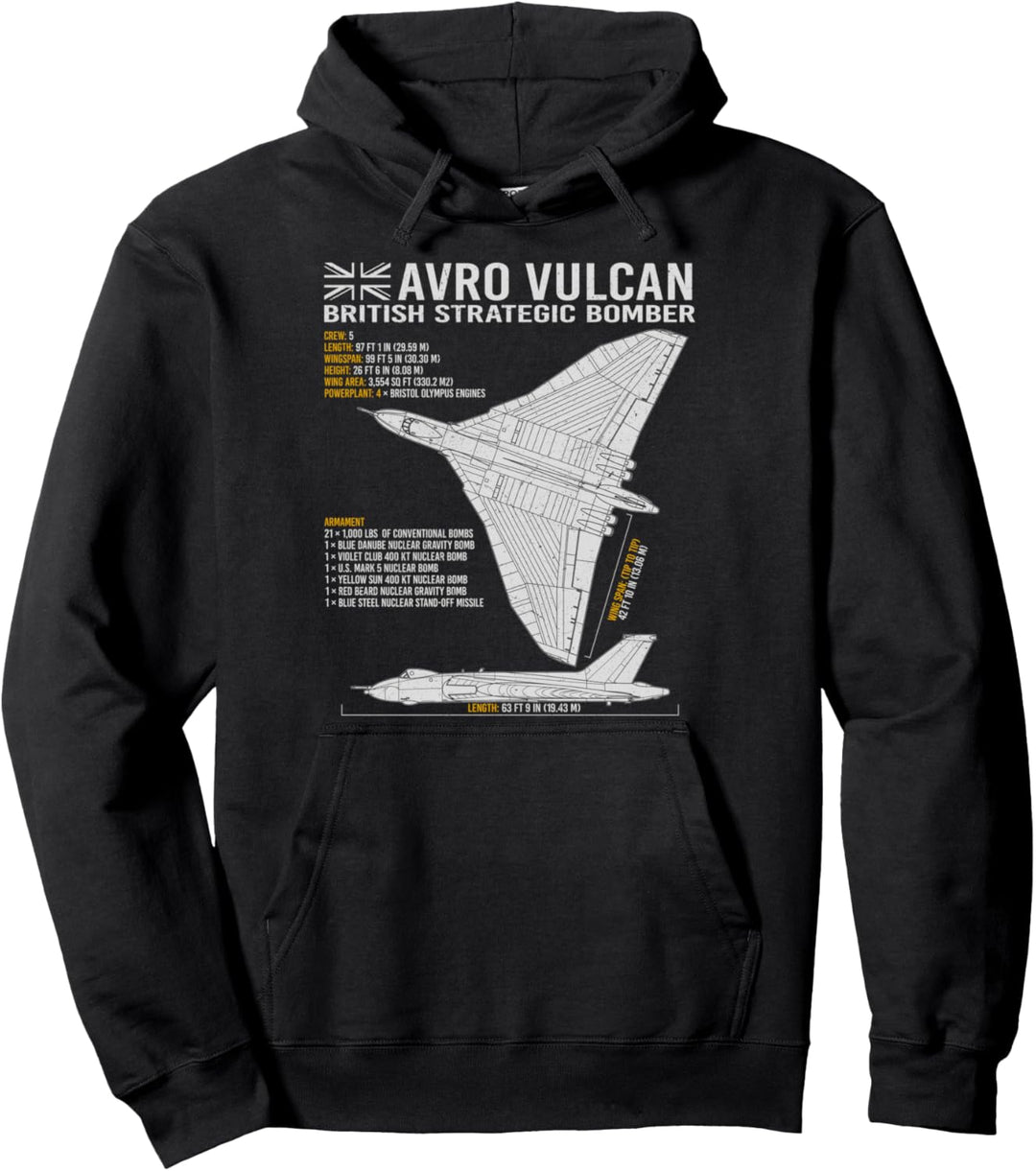Vulcan Bomber RAF Airplane Aircraft War Plane Blueprint Pullover Hoodie