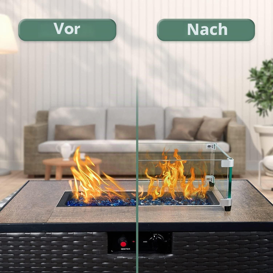 MESIDA 45 x 45 x 15 cm Feuerstelle, Glas-Windschutz, gehärtetes Glas, Feuerstelle, Tischschild, dick