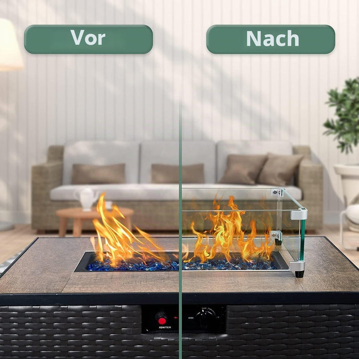MESIDA 45 x 45 x 15 cm Feuerstelle, Glas-Windschutz, gehärtetes Glas, Feuerstelle, Tischschild, dick