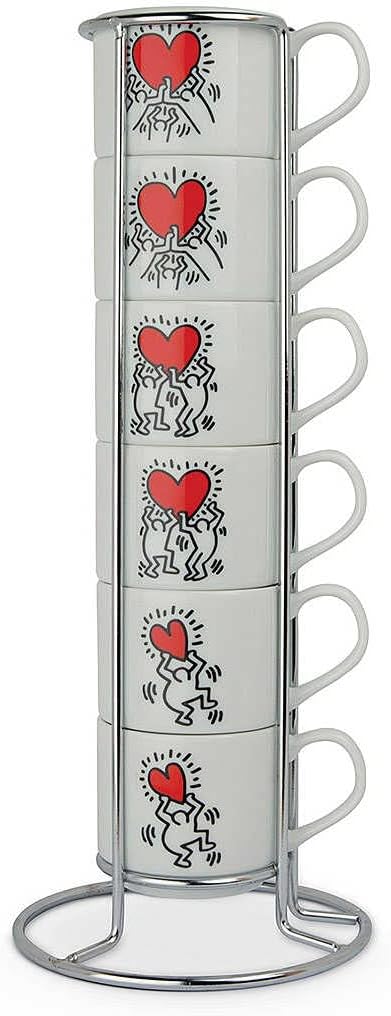 Egan Set 6 Kaffeetassen Stapelbar K. Haring, elfenbein, PKH02I/6X