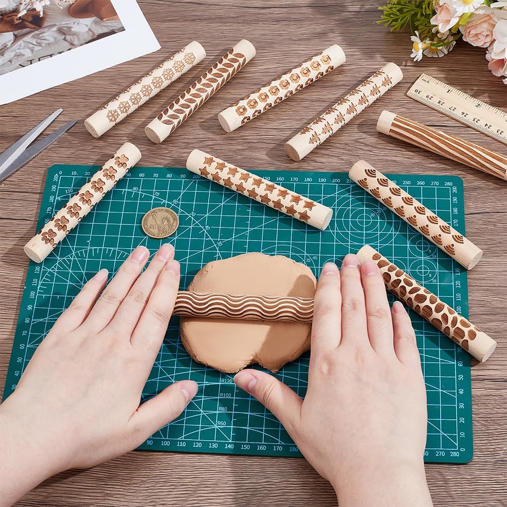 nbeads 10 Stück 10 Stilen Ton Texturrollen, Keramik Töpfer Stempel Roller Werkzeuge Strukturierte Nu