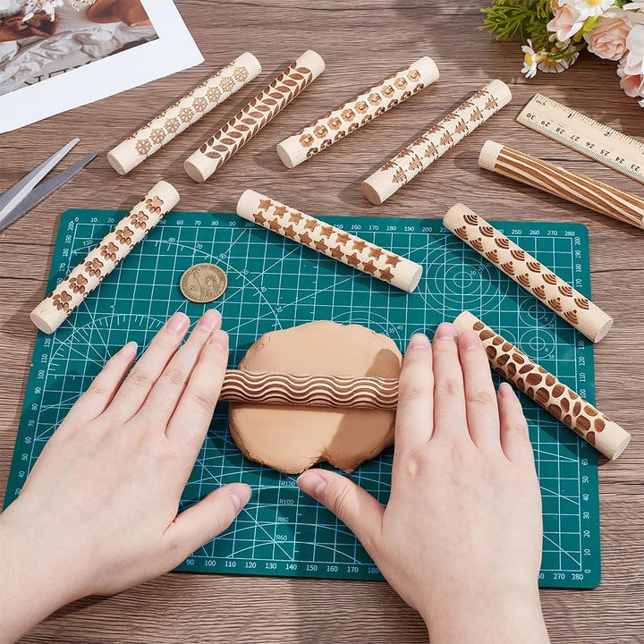 nbeads 10 Stück 10 Stilen Ton Texturrollen, Keramik Töpfer Stempel Roller Werkzeuge Strukturierte Nu