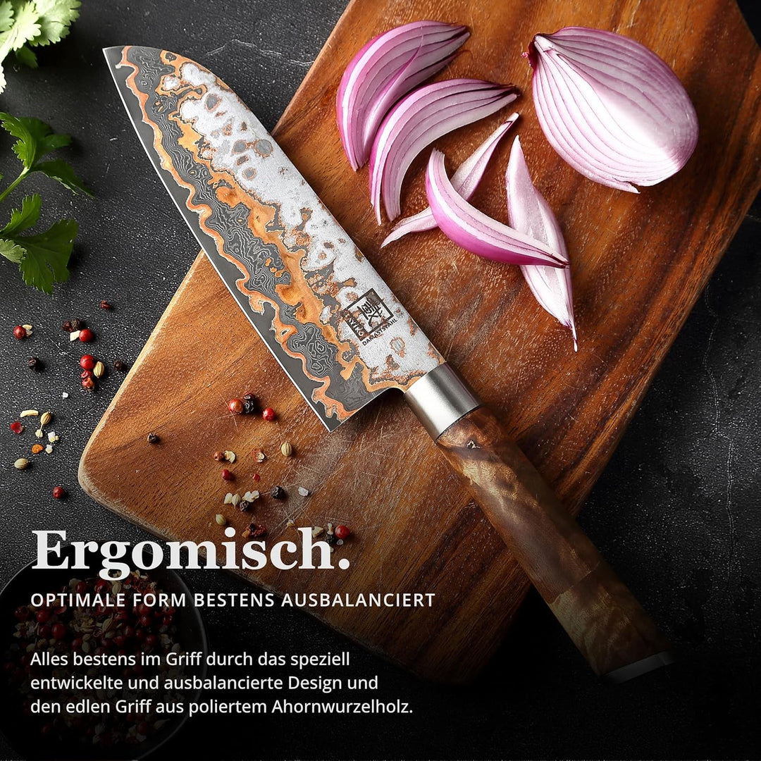 zayiko MysticMagma Damastmesser Santoku I Chefmesser mit 17,5 cm Klinge gefertigt aus 67 Lagen Damas