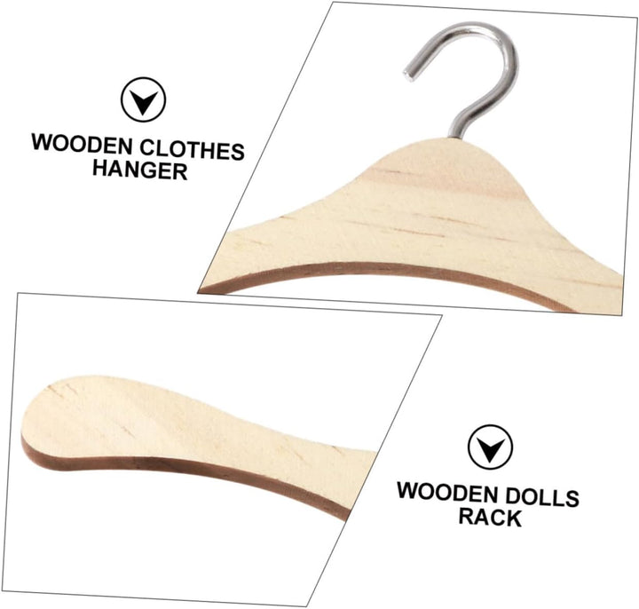 BESTonZON 5 Stück Kleiner Holz Kleiderbügel Puppenzubehör aus Naturholz 10cm Kleiner Puppenaufhänger