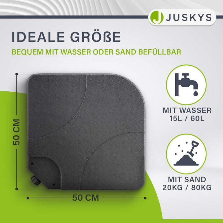 Juskys Schirmgewicht 4er-Set Quad für Schirmständer mit 60 Liter Wasser oder 80 kg Sand befüllbar HD