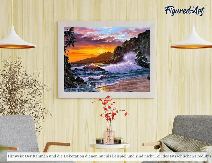 Figured'Art Malen Nach Zahlen Erwachsene Mit Rahmen Klippe und Wellen - Paint by Numbers Basteln DIY