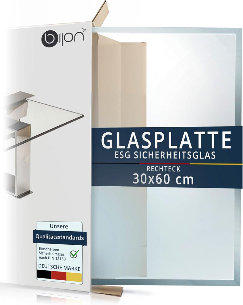 bijon Glasplatte Tisch ESG Sicherheitsglas Rechteck - Für Esstisch, Couchtisch, Gartentisch, Schreib