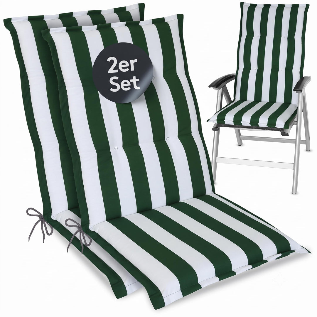 LILENO HOME Gartenstuhl Auflagen als [2er Set - Hochlehner] in Blockstreifen Grün - bequeme Liegen a