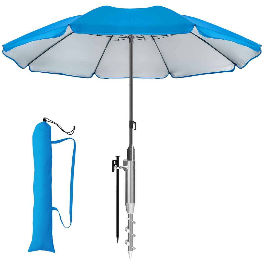 4smile Sonnenschirm Strand Ø 180 cm mit Eindrehbodenhülse, Blau | Strandschirm windfest stabil mit E
