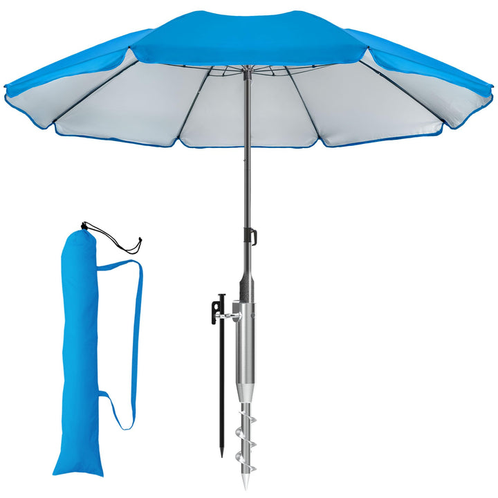 4smile Sonnenschirm Strand Ø 180 cm mit Eindrehbodenhülse, Blau | Strandschirm windfest stabil mit E