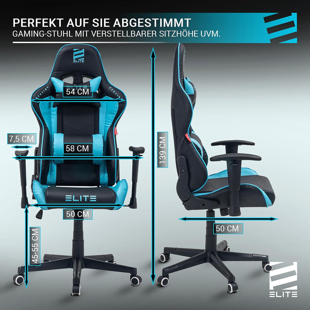 ELITE LED Gaming Stuhl MG200 Destiny - Ergonomischer Bürostuhl - Schreibtischstuhl - Chefsessel - Se