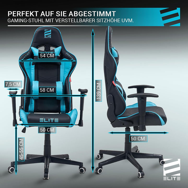 ELITE LED Gaming Stuhl MG200 Destiny - Ergonomischer Bürostuhl - Schreibtischstuhl - Chefsessel - Se