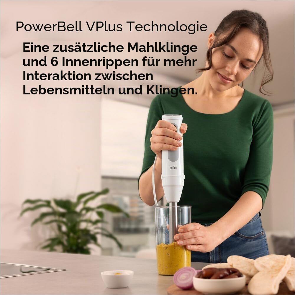 Braun Stabmixer MultiQuick 5 MQ 50001 M, 1000W, 21 Geschwindigkeitsstufen+Turbo, Edelstahl Pürierfus