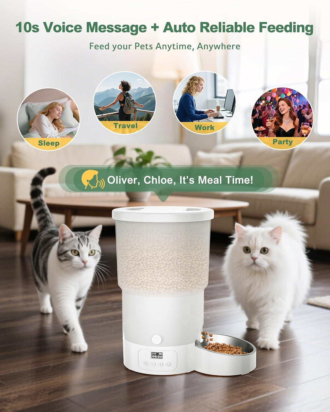 Gimars 5L Futterautomat Katze mit LCD-Anzeige Einfache Einrichtung, Programmierbar für 1–6 Mahlzeite