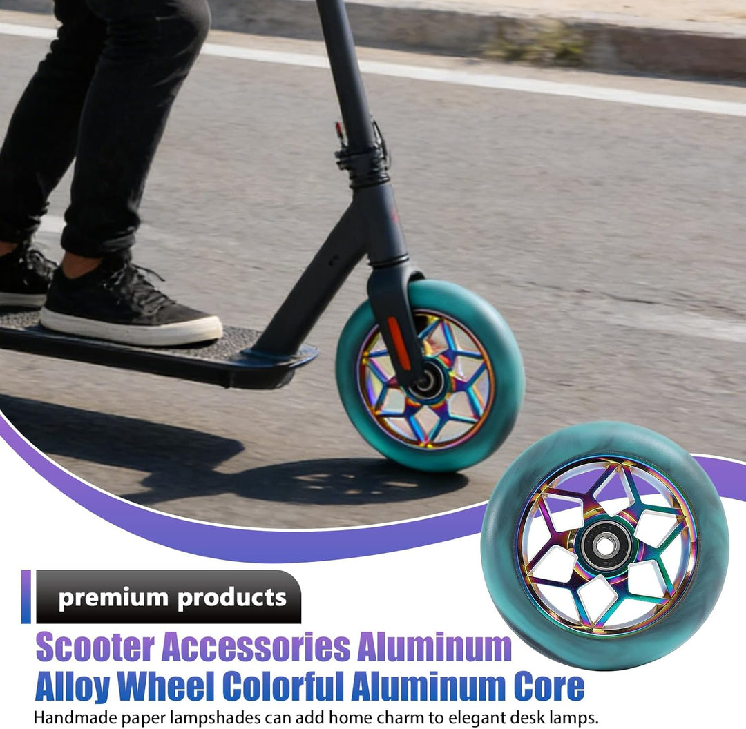 2 Stück Stunt Scooter Rollen 110mm, Scooter Ersatzräder 88A mit ABEC-9 Kugellager, Aluminium Speiche