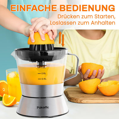 Pukomc Elektrische Zitruspresse, Zitronenpresse mit Edelstahl 1 L, Orangenpresse mit 40 Watt leistun