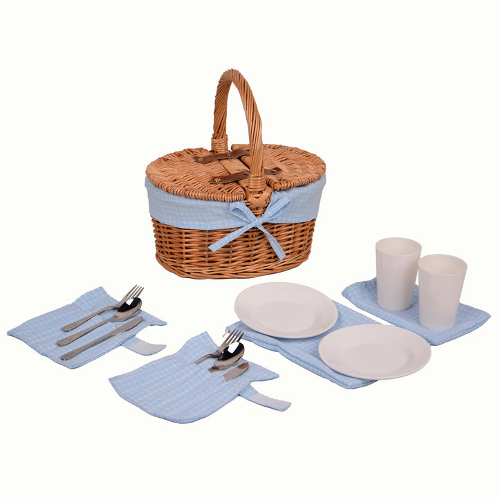 Picknickkorb Kinder Oval mit Ausstattung für 2 Personen Blau Oval Blau, Oval Blau