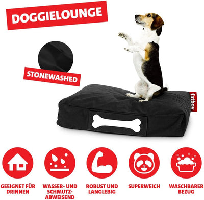 Fatboy® Doggielounge Stonewashed Small | Kleines Hundekissen in Schwarz | Abwaschbares Hundebett für