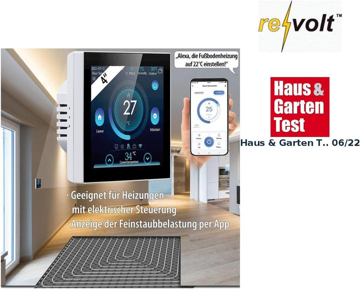 revolt Thermostat Fussboden: WLAN-Fussbodenheizung-Thermostat mit Touchdisplay, Feinstaub-Anzeige (F