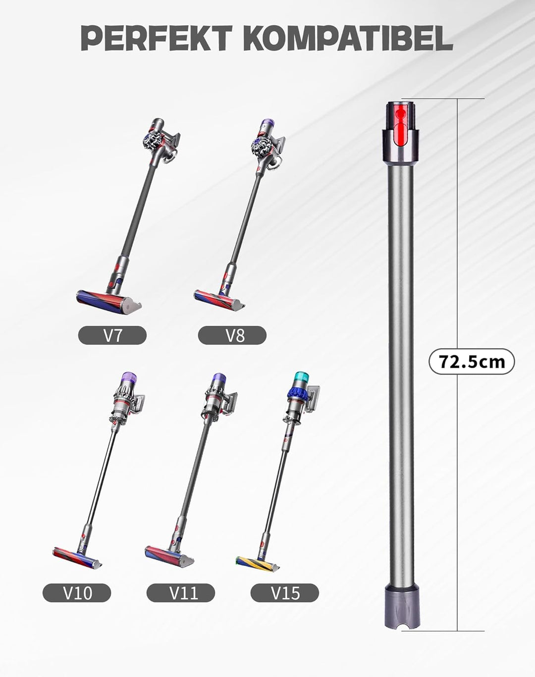Verlängerungsrohr für Dyson V7 V8 V10 V11 V15 –Ersatz-Rohr aus Aluminium, Schnellverschluss, Robust