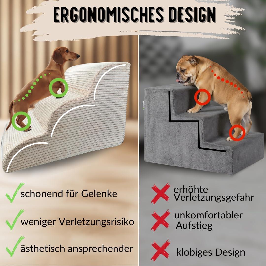 Hundetreppe Cord beige Hunderampe aus Schaumstoff - Katzentreppe - Tiertreppe - Haustiertreppe - Hun