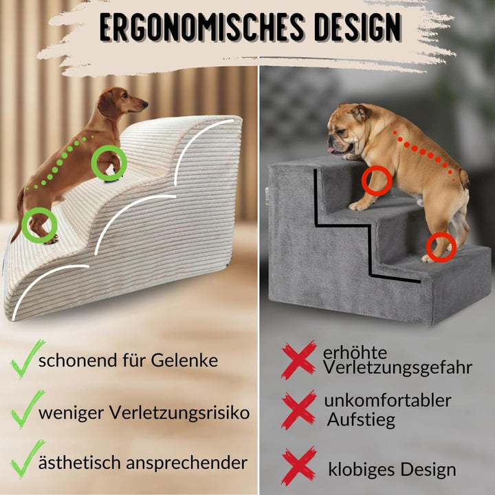 Hundetreppe Cord beige Hunderampe aus Schaumstoff - Katzentreppe - Tiertreppe - Haustiertreppe - Hun