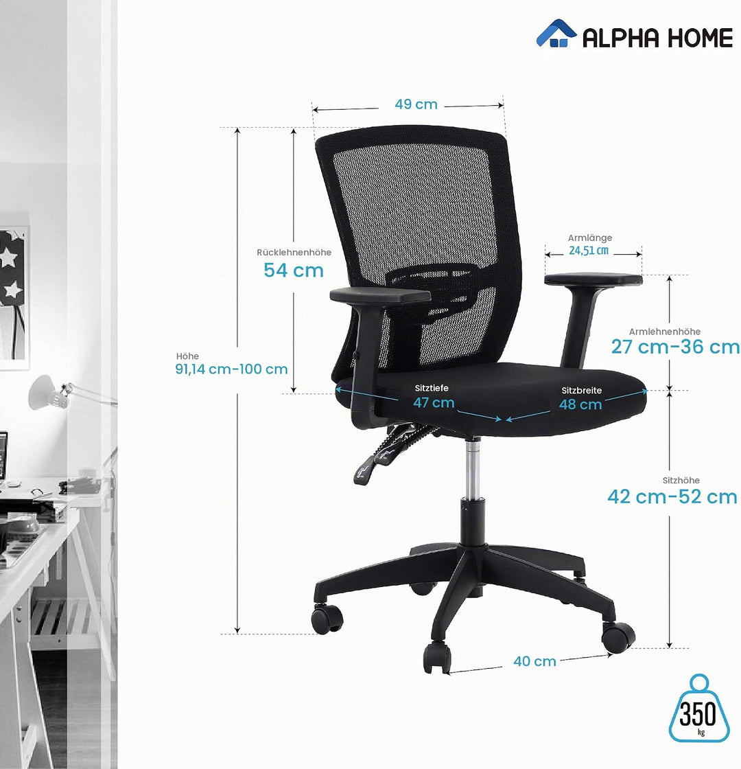 ALPHA HOME Bürostuhl Ergonomischer Schreibtischstuhl Höhenverstellbar Drehstuhl Ergonomisch Computer