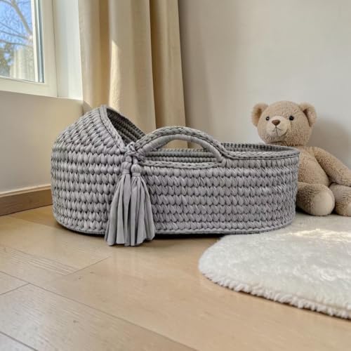 Generisch CHILDSMOOD Babybett, Babywiege Moseskorb Beistellbett Set | Handgefertigt, inklusive Matra