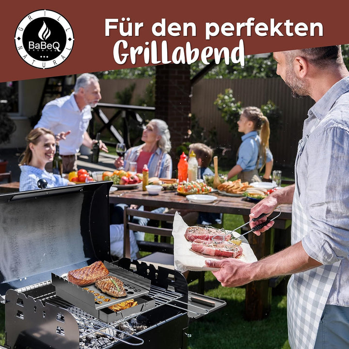 All-in-One Grillhalter aus Edelstahl für Grillspiesse, als Grillkorb, Grillpfanne inkl. Hähnchenbrät