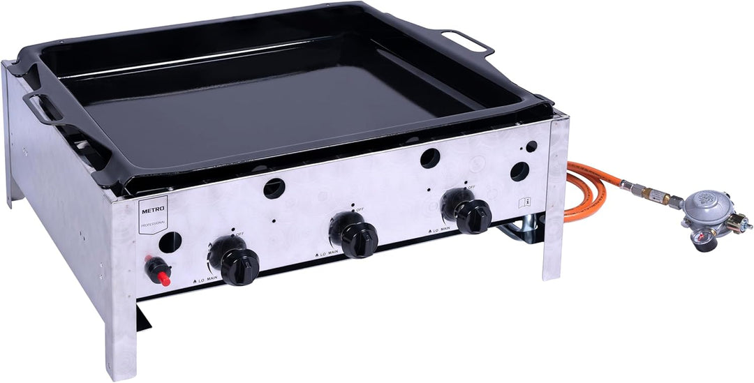 METRO Professional Gasbräter 3-Brenner, Aluminium/Edelstahl, 10.5 kW, Piezozündung, Bedienfeld, silb