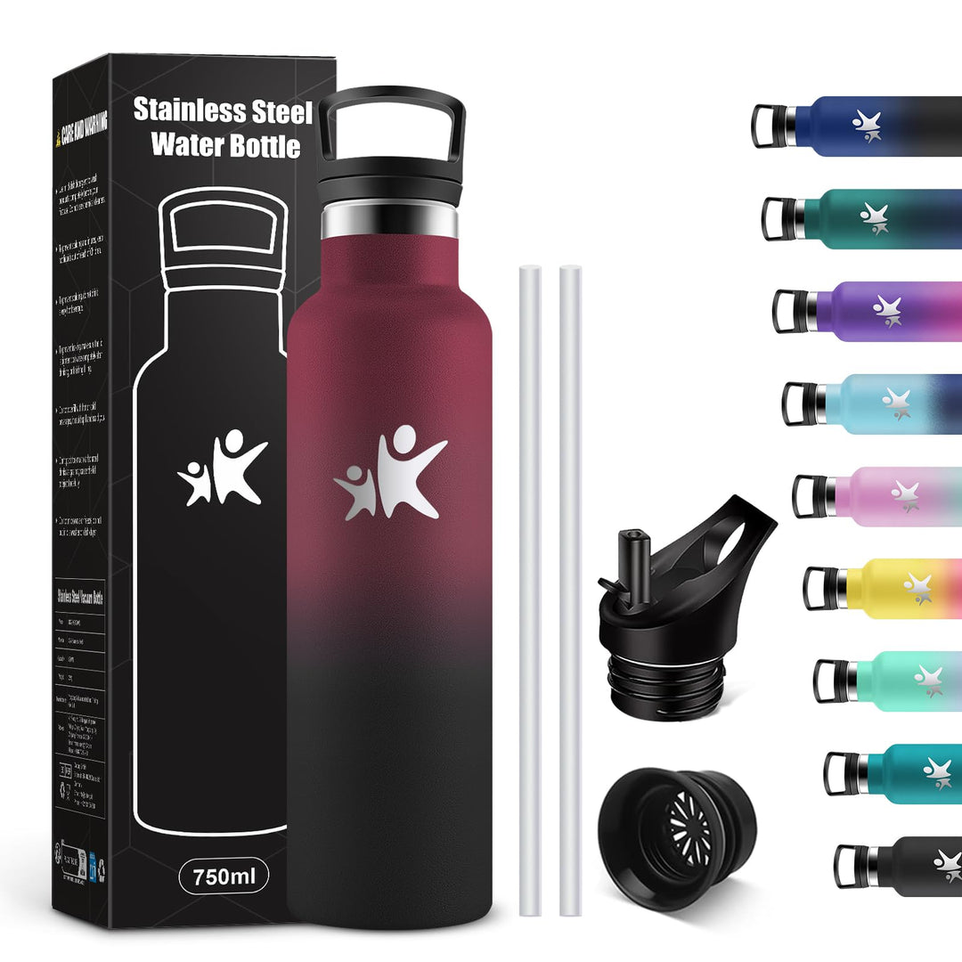 KollyKolla Trinkflasche 750ml, Thermosflasche mit Strohhalm, Isolierflasche BPA-Frei Auslaufsicher,
