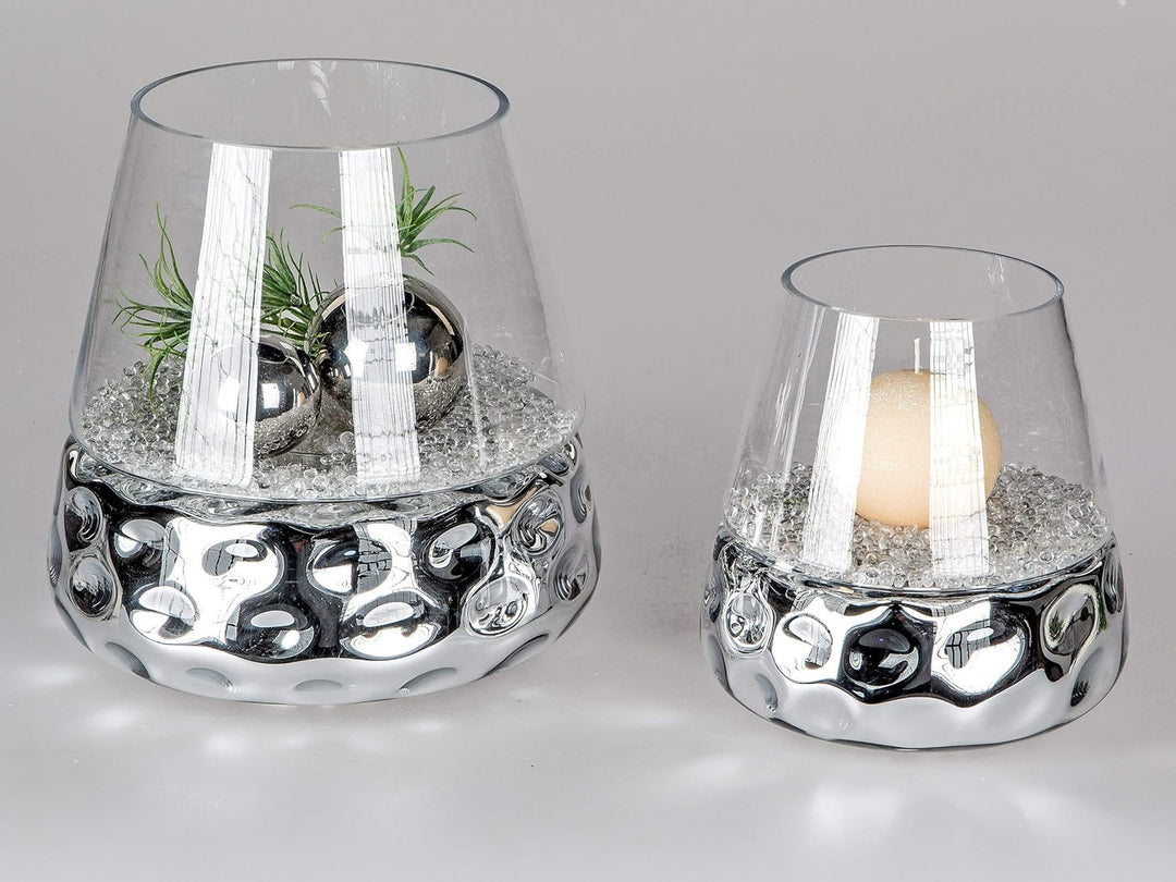 formano Kristallglas Windlicht DOTS konisch rund H. 20cm Silber Glas + Keramik