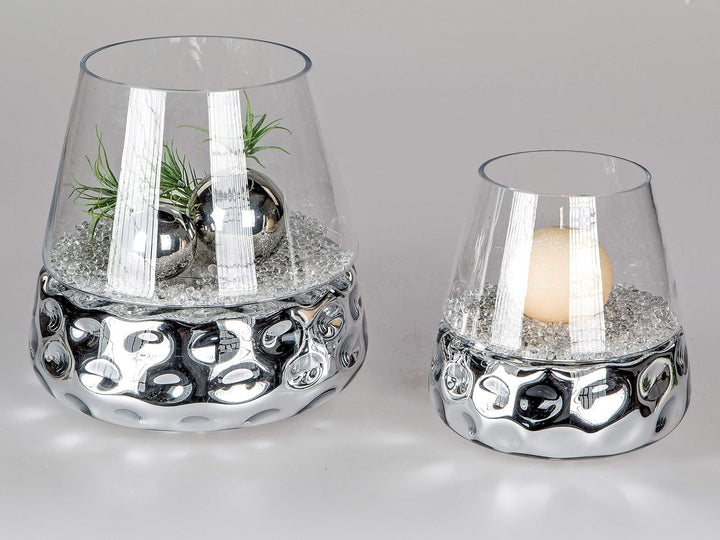 formano Kristallglas Windlicht DOTS konisch rund H. 20cm Silber Glas + Keramik