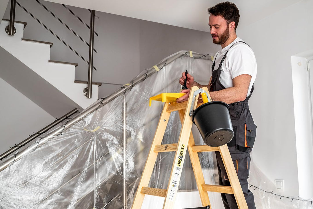 DRABEST - Holzleiter - für Malerarbeiten - 2X 5 Sprossen - m lang - bis 150 kg - Arbeitshöhe 1,53m 3