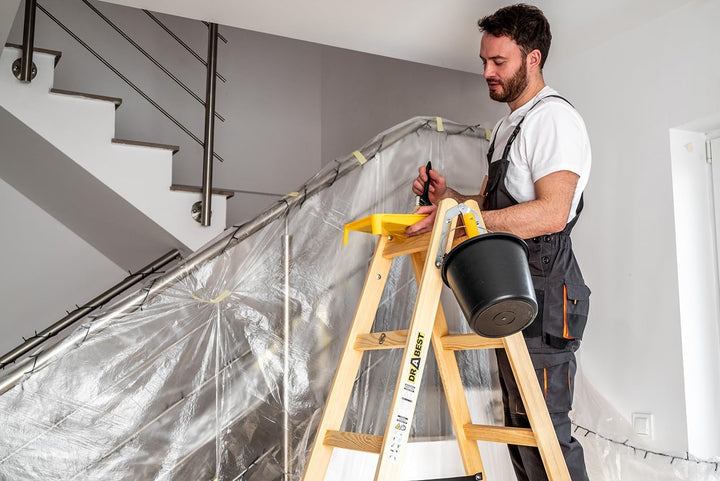 DRABEST - Holzleiter - für Malerarbeiten - 2X 5 Sprossen - m lang - bis 150 kg - Arbeitshöhe 1,53m 3