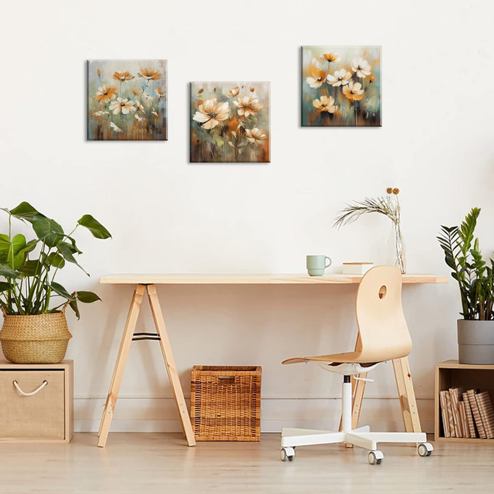 Piy Painting 3Teilig Abstrakt Floral Wandbilder Wohnzimmer Wildblumen Pflanzen Leinwand Bilder Schme